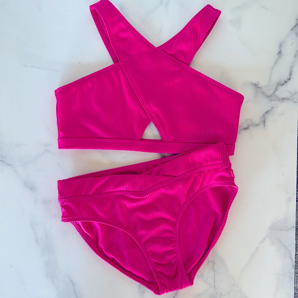 Abercrombie High Neck Two Piece Ribbed Swimsuit
